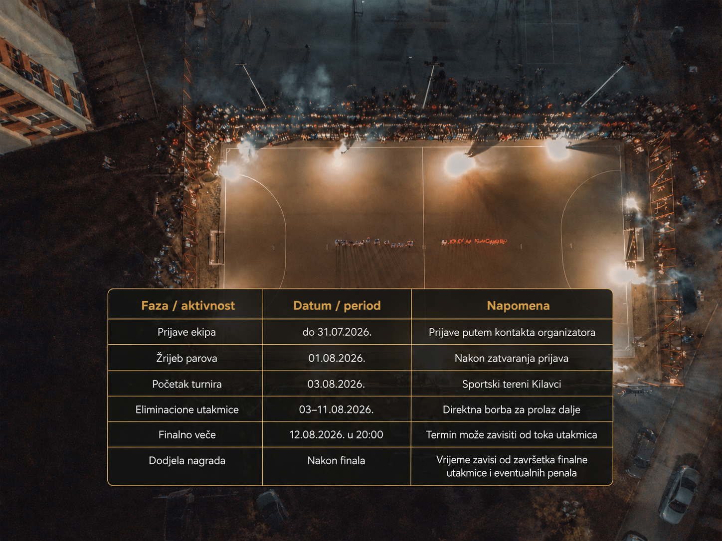 Schedule of events for the Olympic futsal tournament Nevesinjska olimpijada